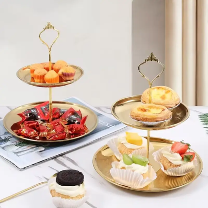High-End Stainless Steel Gold Cake Stand Silver Snack Fruit Tray Dessert Display Stand Three-Layer