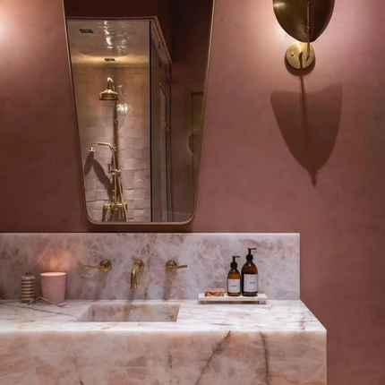 Pink Crystal Onyx Marble Drop-In Basin – Luxury Modern Design, Customizable for Home, Hotel, Spa and Commercial Use