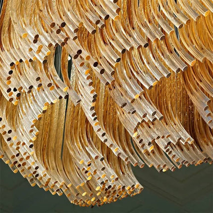 High-End Custom Curved Glass Tube Chandelier Hotel Stairs Hotel Lobby Lighting Modern Glass Chandeliers