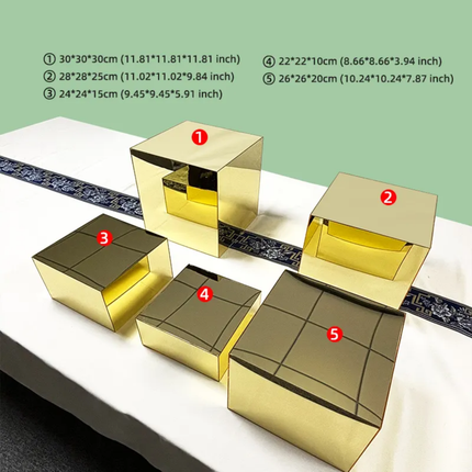 Gold Metal Stand Acrylic Cube Buffet Food Display Racks For Tea Break Cake Snack Rack Risers