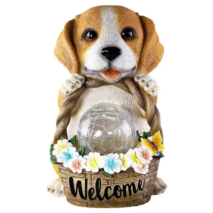 Outdoor Courtyard Solar Animal Statue Ornament Garden Resin Craft Realistic Dog Sculpture