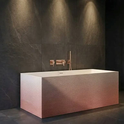 Gradient Pink Freestanding Bathtub with Vertical Stripes Modern Acrylic Soaking Tub for Bathroom