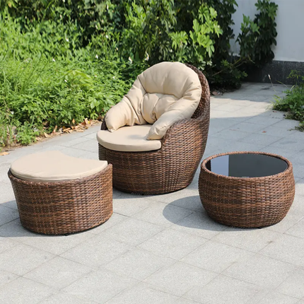Nature's Haven Complete Outdoor Set with Round Wicker Chairs and Sofa