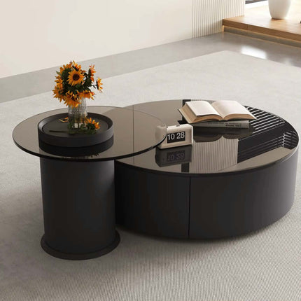 Luxury modern marble portable coffee table with storage stainless steel frame round design for living room
