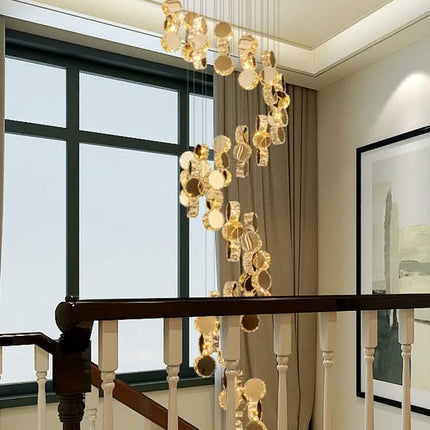 High Quality Modern Led Crystal Stair Chandelier Creative Design for Duplex Living Room Bedroom Entrance Crystal Chandelier