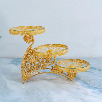European Style Light Luxury Simple Glass Solid Pattern Multi-Tier Fruit Plate Afternoon Tea Snack Candy