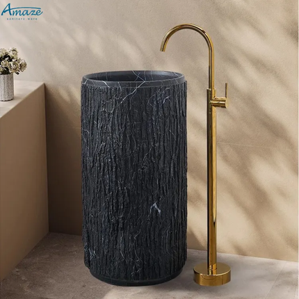 Design Luxury Artificial Stone Pedestal White Square Basin Natural Stand Wash Hand Basin Freestanding Pedestal Sink For Hotel