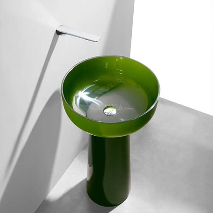 Gold Color Pedestal Basin Free Standing Sink Resin Stone Basin High-End Floor Standing Bathroom Lavatory Wash Basin