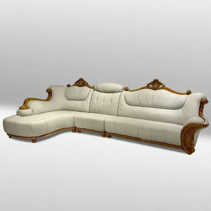 High End Genuine Leather Tufted Sofa Set European Modern Corner L-Shape Luxury Solid Wood Frame Apartment Living Room Furniture