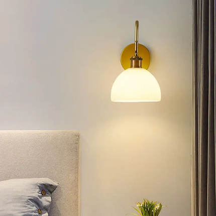 Scandinavian Creative Modern Iron Bedside Wall Lamp Bedroom Corridor Aisle Glass E27 Milky White Simple