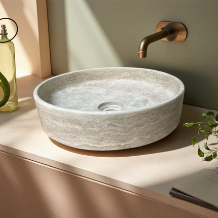 Custom Japanese Wabi Sabi Bathroom Sink Natural Marble Stone WashBasin Round Shape Travertine Wash Basin