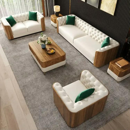 Contemporary Eco-Friendly Sofa Set Solid Wood Accents Plush Cushion Featuring Elegant Tufting Stylish Living Room Furniture
