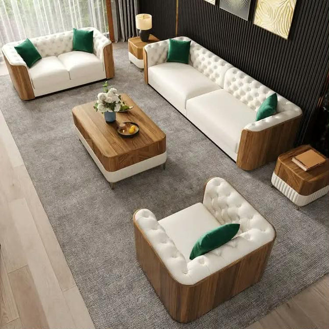 Contemporary Eco-Friendly Sofa Set Solid Wood Accents Plush Cushion Featuring Elegant Tufting Stylish Living Room Furniture