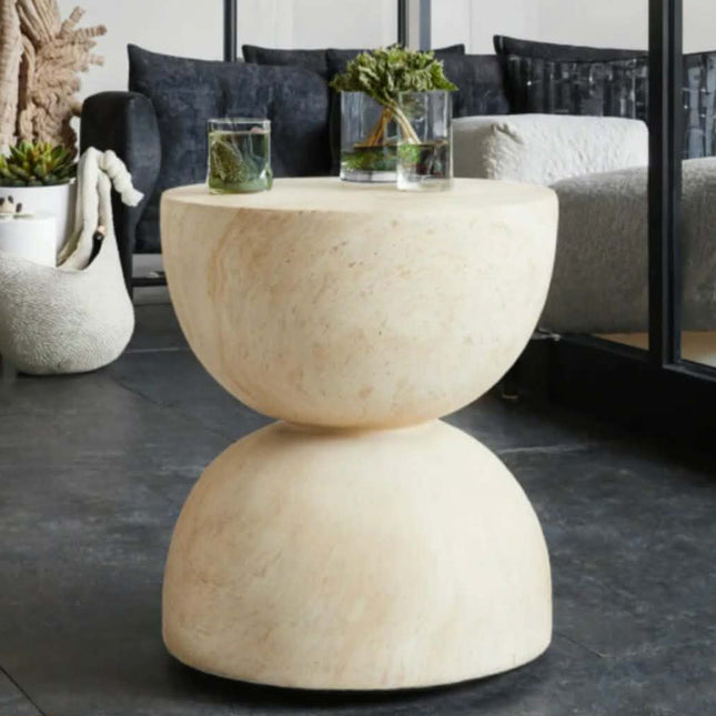 Modern Minimalist Wabi Sabi Natural Beige Travertine Stone Double Dome Marble Side Table
