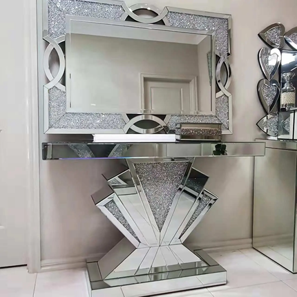 Luxury Modern Console Table with Rose Gold Stainless Steel Base & Black Marble Top
