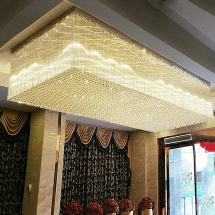 Modern Living Room Square Crystal Lamp Hotel Lobby Luxury Engineering LED Ceiling Chandelier