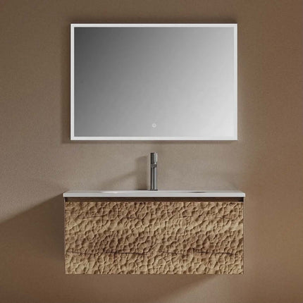 Luxurious Modern Hotel Bathroom Vanity Set – Lacquered Cabinet, Smart Mirror, Plywood Frame, Ceramic Basin Wall-Mounted