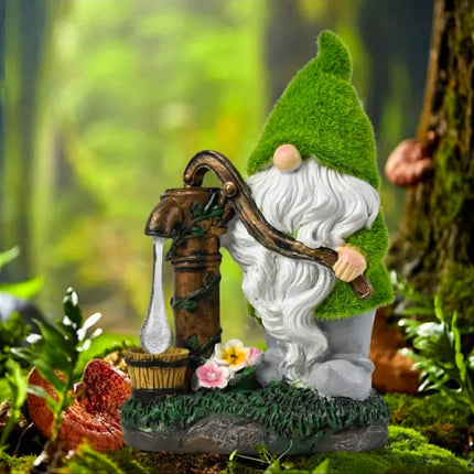 Garden Gnome Statue Resin Pressurized Well With Water Gnome Dwarf Figurine With Solar Light For Porch Patio Yard Outdoor Decor