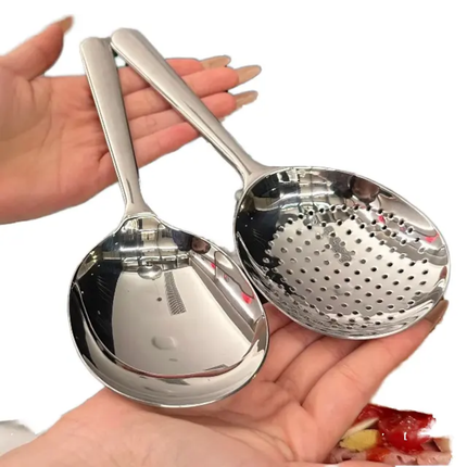 Stainless Steel Silver Plated Camping Spoon Long Handle 30ml Capacity Large Durable Eco-Friendly Big Head Colander Rice Spoon