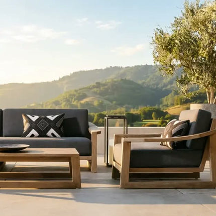 Solid Teak Outdoor Sofa Set Slatted Coffee Table Mountain Villa Terrace Furniture