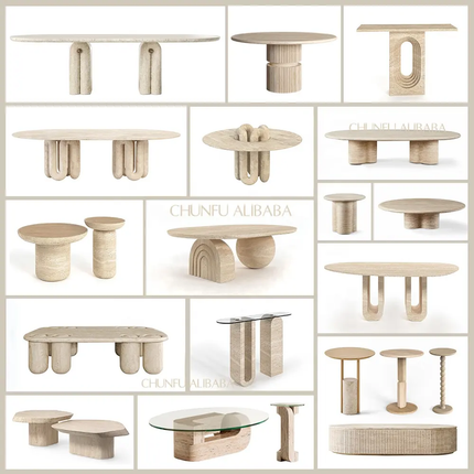 OEM ODM Modern Travertine Natural Marble Stainless Steel Side Table Extendable For Home Office or Living Room Furniture