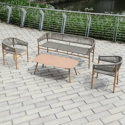 Durable Eco-Friendly Aluminum Alloy Rattan-Like Outdoor Garden Sofa Set Dining Table Chairs For Commercial Use