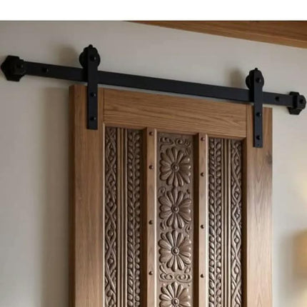 Luxury Handcrafted Floral Carved Solid Wood Sliding Barn Door Artistic Decorative Interior Entryway