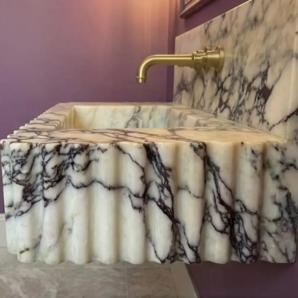 Natural Stone Marble Washbasin – Luxury European Style Travertine, Recessed Wall-Mounted Sink for Bathrooms