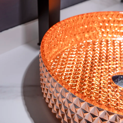 New Arrival Diamond Design Bathroom Sanitary Ware Luxury Orange Unique Glass WashBasin