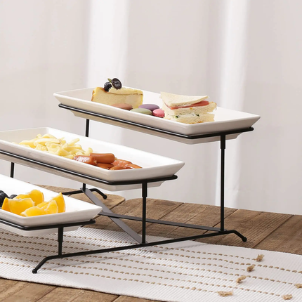 Modern Afternoon 3 Tier Catering Serving Trays Buffet Party Porcelain Platters Metal Fruit Cake Dessert Food Display Riser