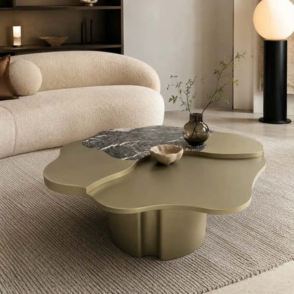 Made of concrete Luxury Italian minimalist Design Special-Shaped Stainless Steel and Natural Marble Coffee Table For Living Room Home