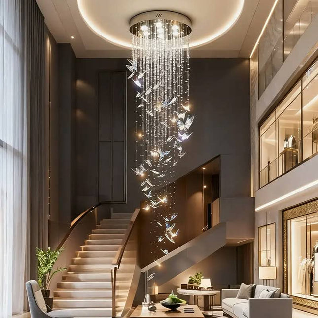 Butterfly Shape Long Hanging Restaurant Lighting Decoration Hotel Villa Staircase Modern Led Custom Chandelier