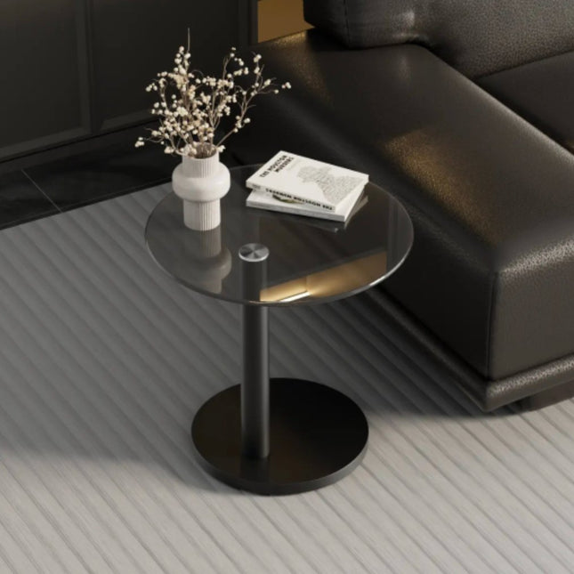 Simple Modern Style Round Small Side Table Small Apartment Tempered Glass Minimalist Side Table