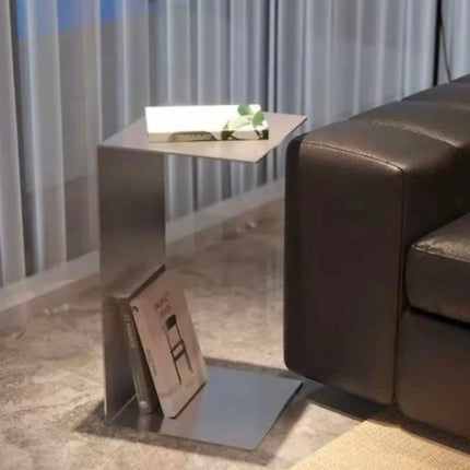 Light Luxury Italian C-Shaped Side Table - Stainless Steel Right Angle Bay Coffee Table For Modern Living Room