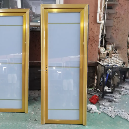 Majestic Golden Pattern Frosted Glass Bathroom Door for Upscale Bathing Areas