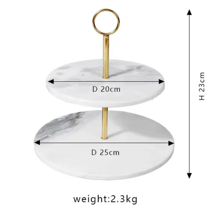 2-Tier Gold Rims Marble Tray For Food Service Cake Stand Dessert Pastry Display Afternoon Tea Party a Premium Cake Tools