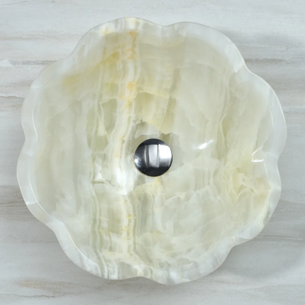 Luxury White Onyx Marble Stone Wash Basin Home Decor Washroom Flower Shape Art Vessel Sink Vanity Table Top Sink Basin