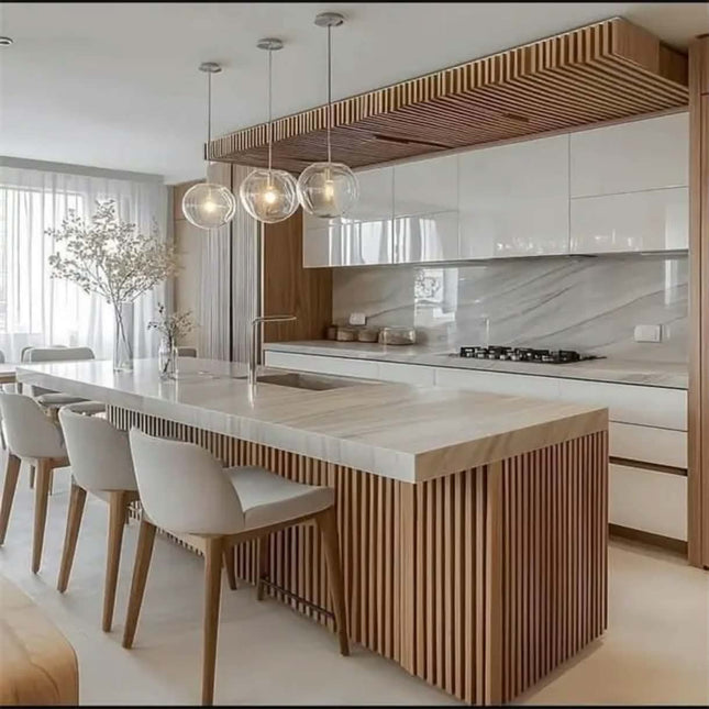 CBMmart Modular Durable Laminate Plywood Modern Kitchen Island Cabinets with Backsplash for Luxury Villa