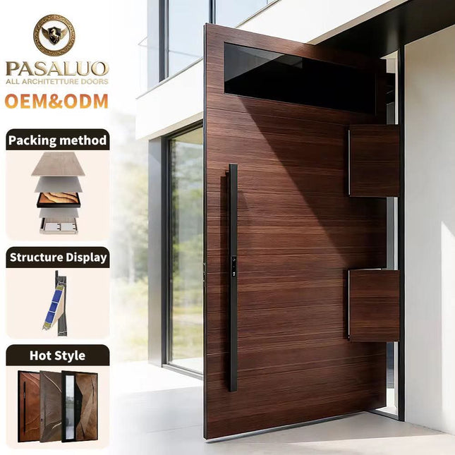 Custom Modern Waterproof Off-Center Side Opening Wood Door For Villa Entry Countryside Self-Built House Dashan J-01