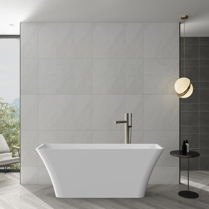 Modern Square Shape Acrylic Free-Standing Bath Tub Solid Surface Whirlpool Soaking Drainer Durable Center Drain
