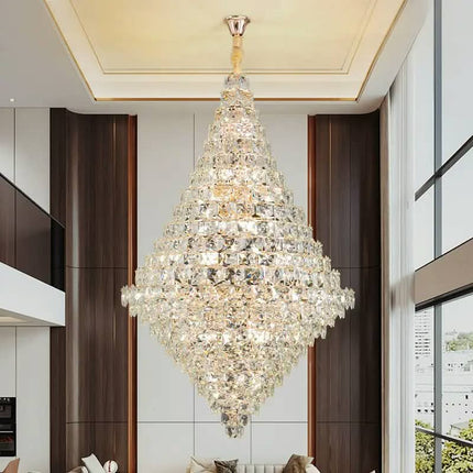 Large Modern Duplex Stair Crystal Luxury Pendant Light Bespoke Long Remote Control Crystal Chandelier for High Ceiling