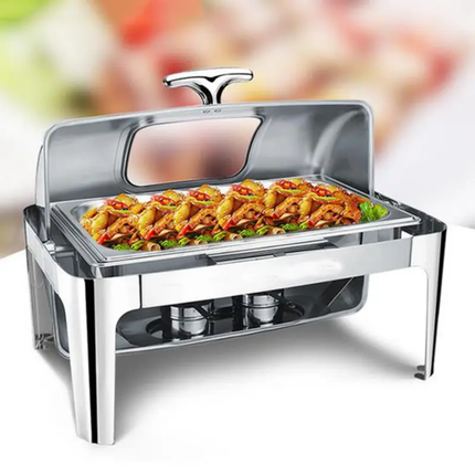 Stainless Steel Glass Window Roll Top Chafing Dish Buffet Food Warmer Foodwarmer
