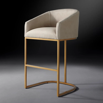 Modern Velvet Bar Stool with Gold Metal Frame For Hotel and Commercial Use