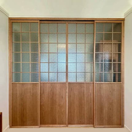 Customized Modern Japanese -Style Folding Screen Sliding Doors Double Glazed Tempered Glass Solid Wood Interior Living Room