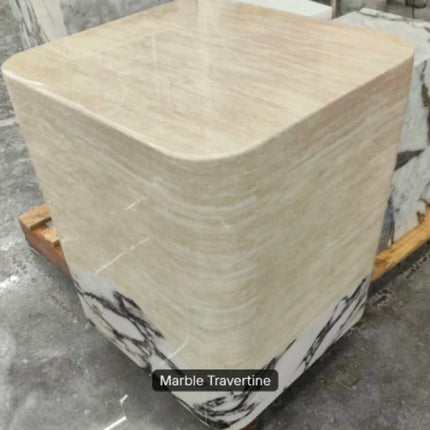 GOLD KING Calacatta Viola Travertine Side Table Purple Beige Stone for Living Room Bedroom Custom Marble Limestone Design