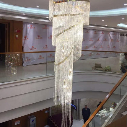 Modern Luxury Hotel Big Glass K9 Crystal High Ceiling Stair LED Pendant Lighting Raindrop Chandelier Big Crystal Lighting