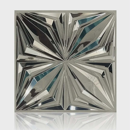 Modern Silver 3D Starburst Wall Panel Tile with Reflective Geometric Design