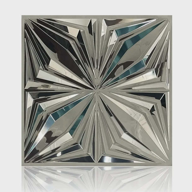 Modern Silver 3D Starburst Wall Panel Tile with Reflective Geometric Design