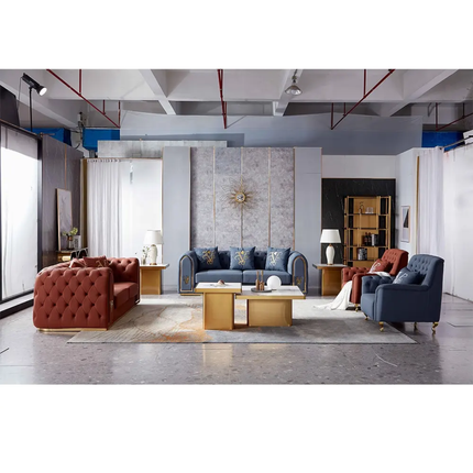 SF2028 Luxury Contemporary Chesterfield Living Room Sofa 1+2+3 Set Foldable PU Leather
