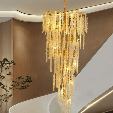 Modern Luxury Large Stairwell Lighting Crystal Golden Chandeliers Pendant Lights for Hotel Lobby